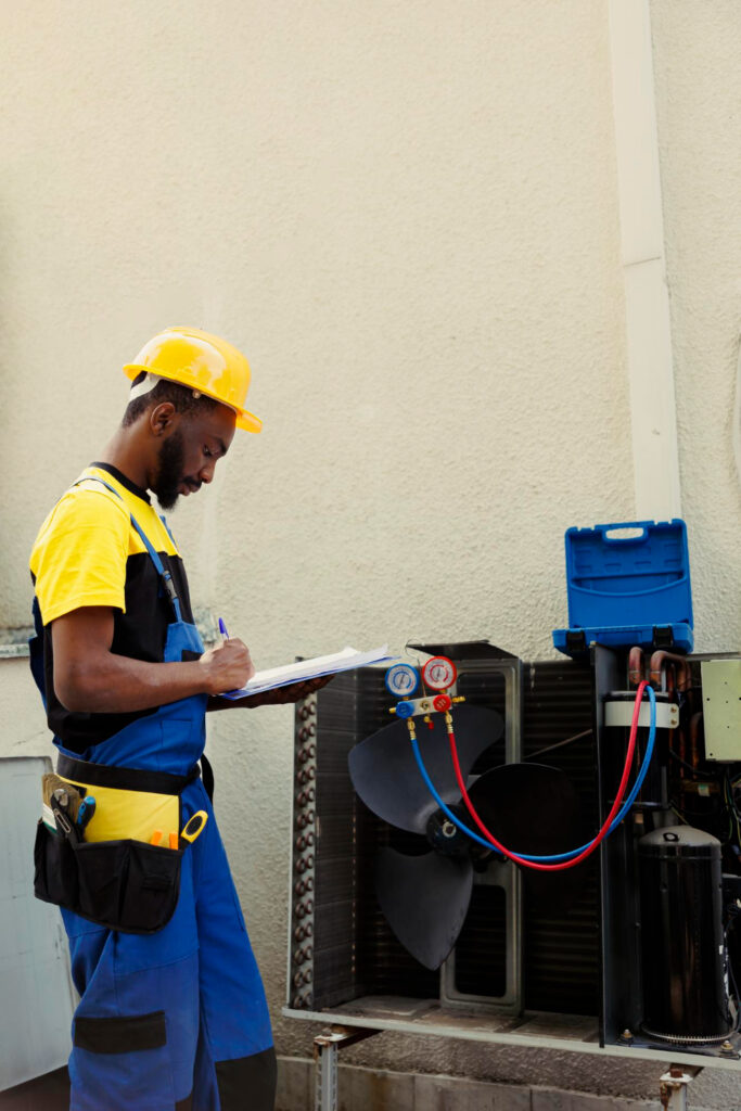 A certified technician working on an AC